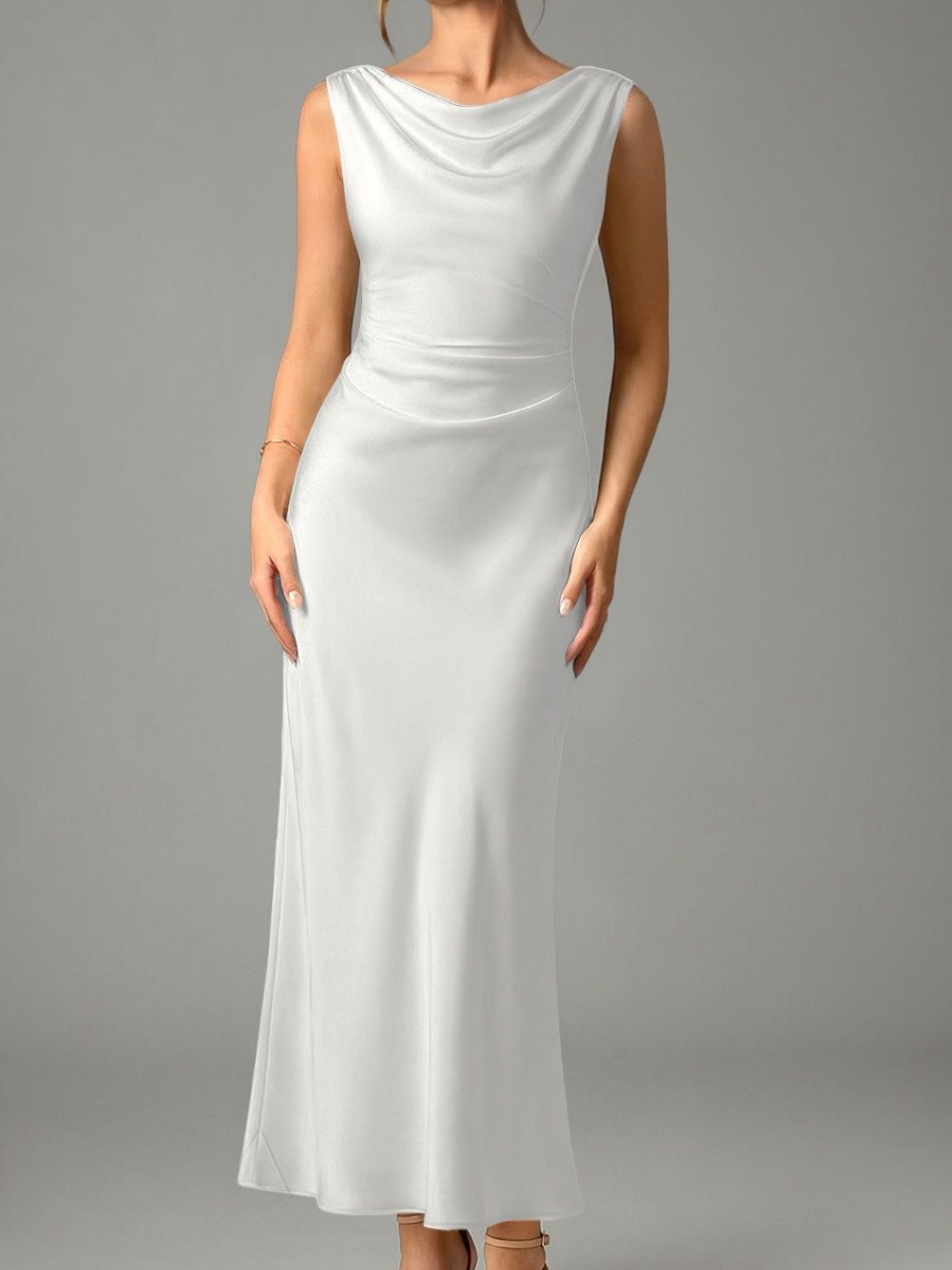 Azazie "Kieryn" White Stretch Satin Sleeveless Maxi Dress
